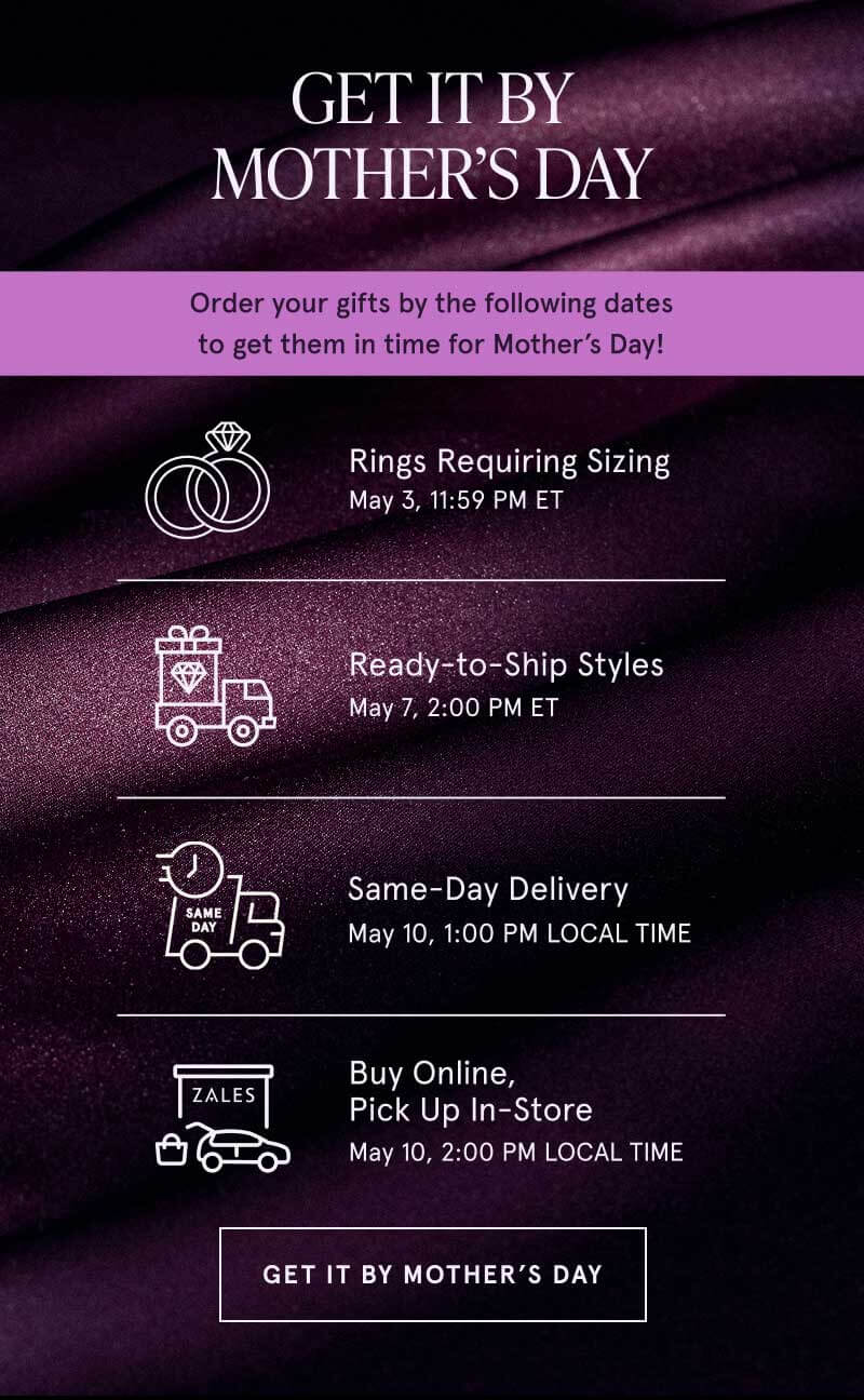 Follow dates: Sizing: 05/03. Ready-to-ship, 05/07. Same day delivery, 05/10. Online, pick up IRL 05/10. Click here to get it by mother’s day