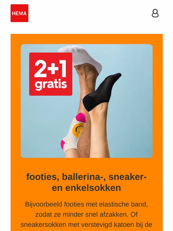 nu 2+1 gratis op footies, ballerina-, sneaker- en enkelsokken | sla snel in