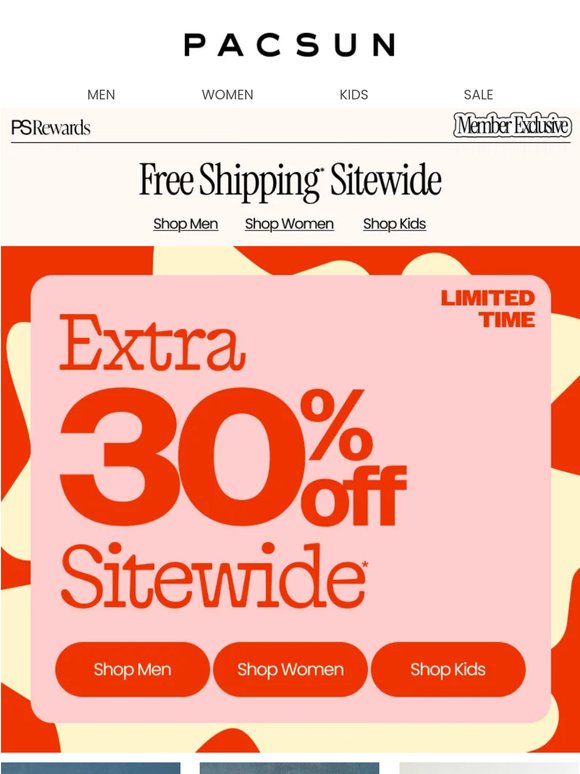 Extra 30% off sitewide starts now! 🏁