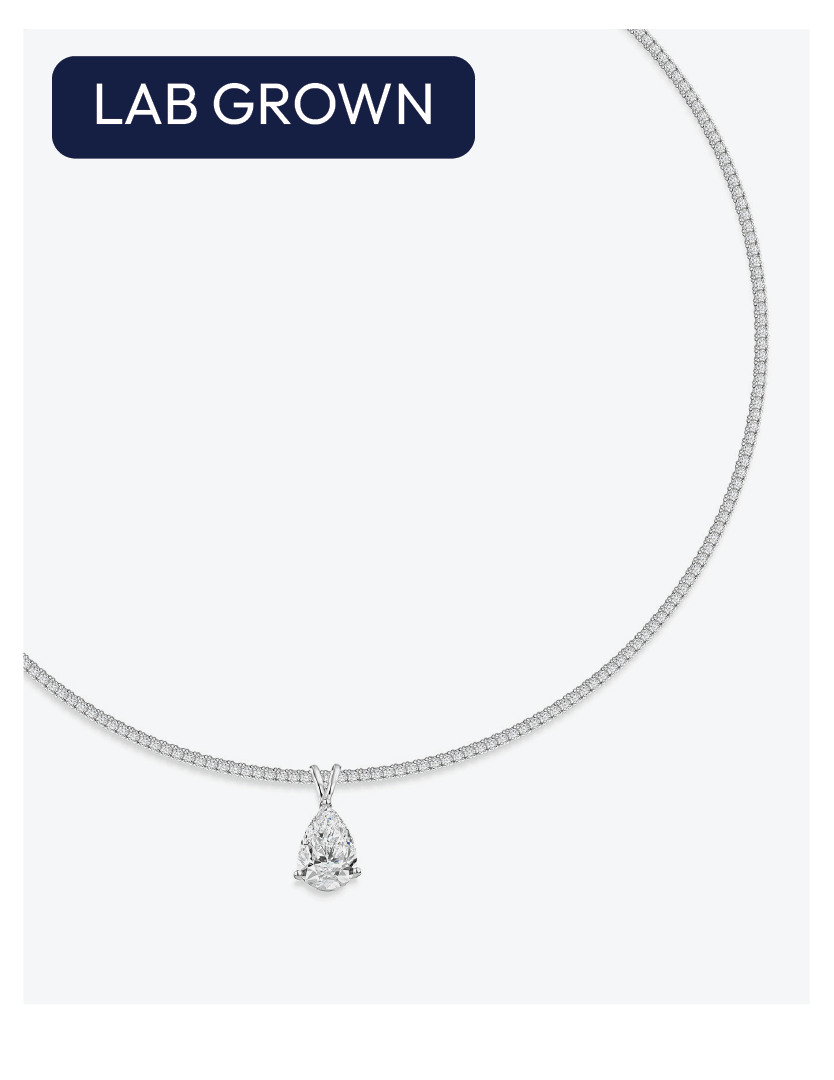 18ct White Gold 5ct Lab Grown Diamond Tennis Necklet With 3ct Pear Shape Drop