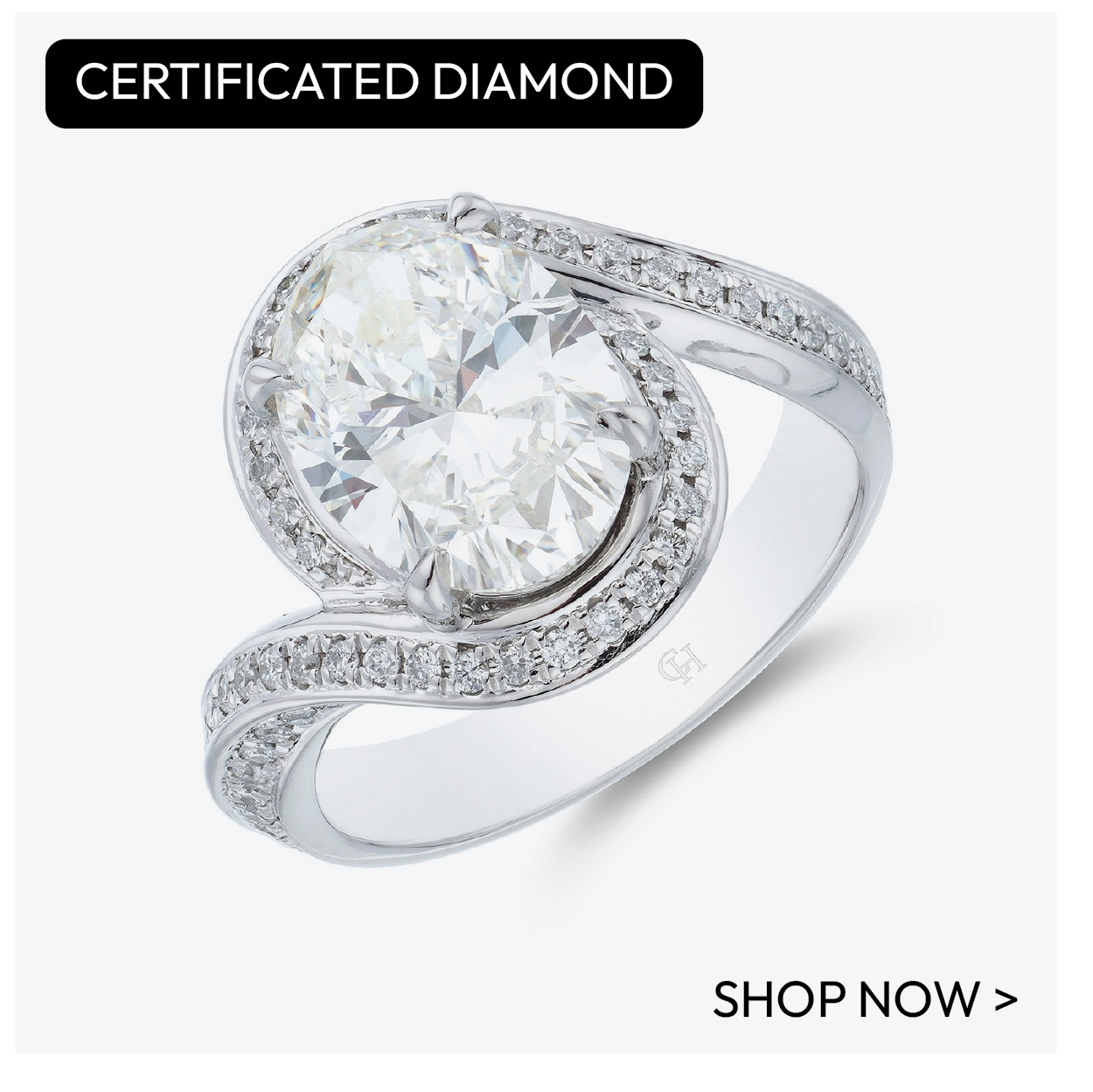Certificated Diamond - Platinum Oval Cut 3.00ct Diamond Halo Solitaire Ring