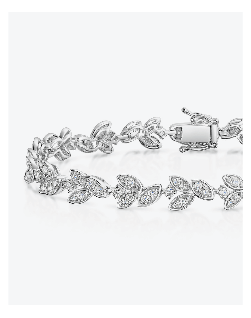 18ct White Gold Round Brilliant 2.25ct Diamond Leaf Cluster Bracelet - Exclusive to CH