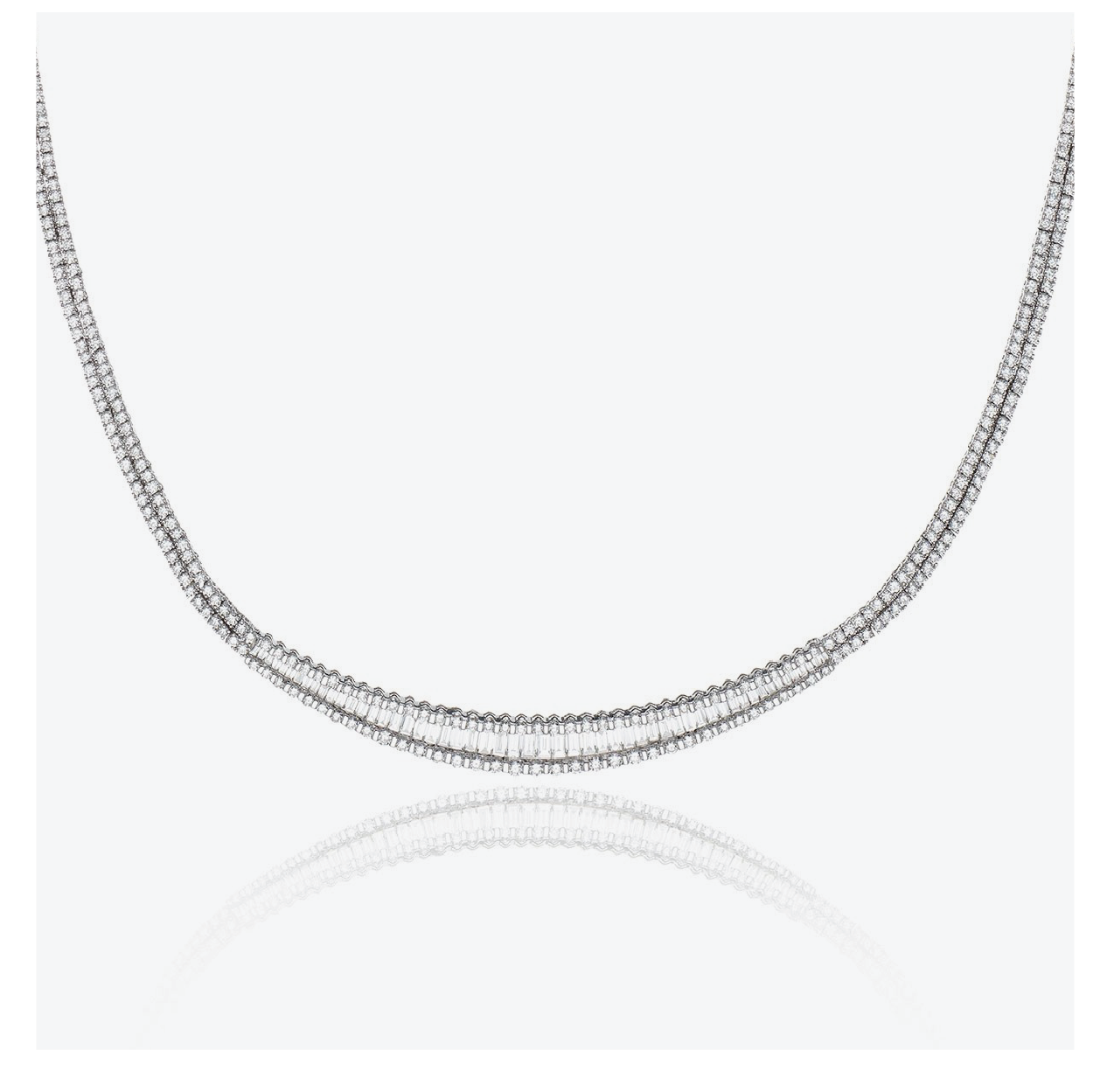 18ct White Gold Baguette & Round Brilliant 9.45ct Graduated Diamond Necklace