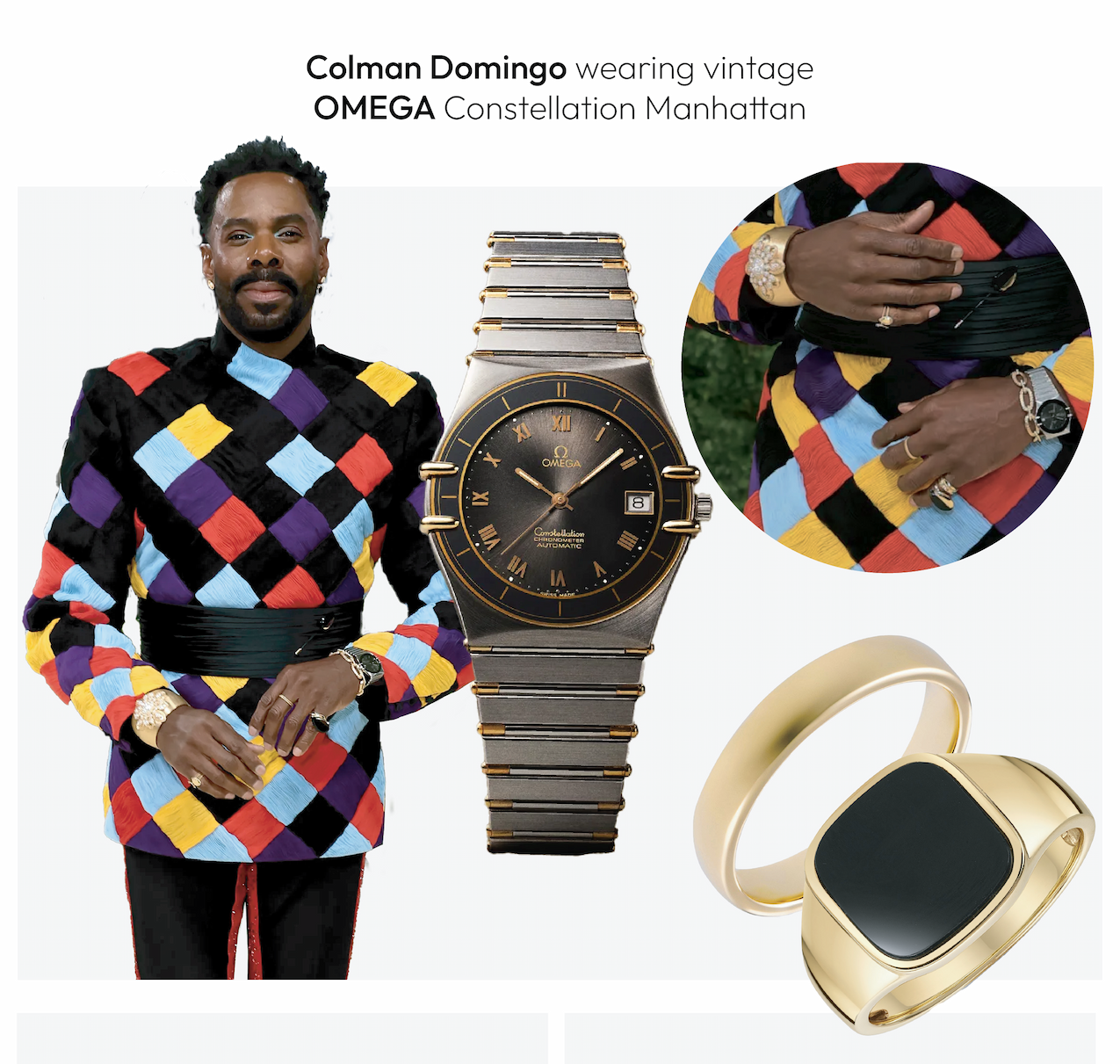 Colman Domingo wearing vintage OMEGA Constellation Manhattan