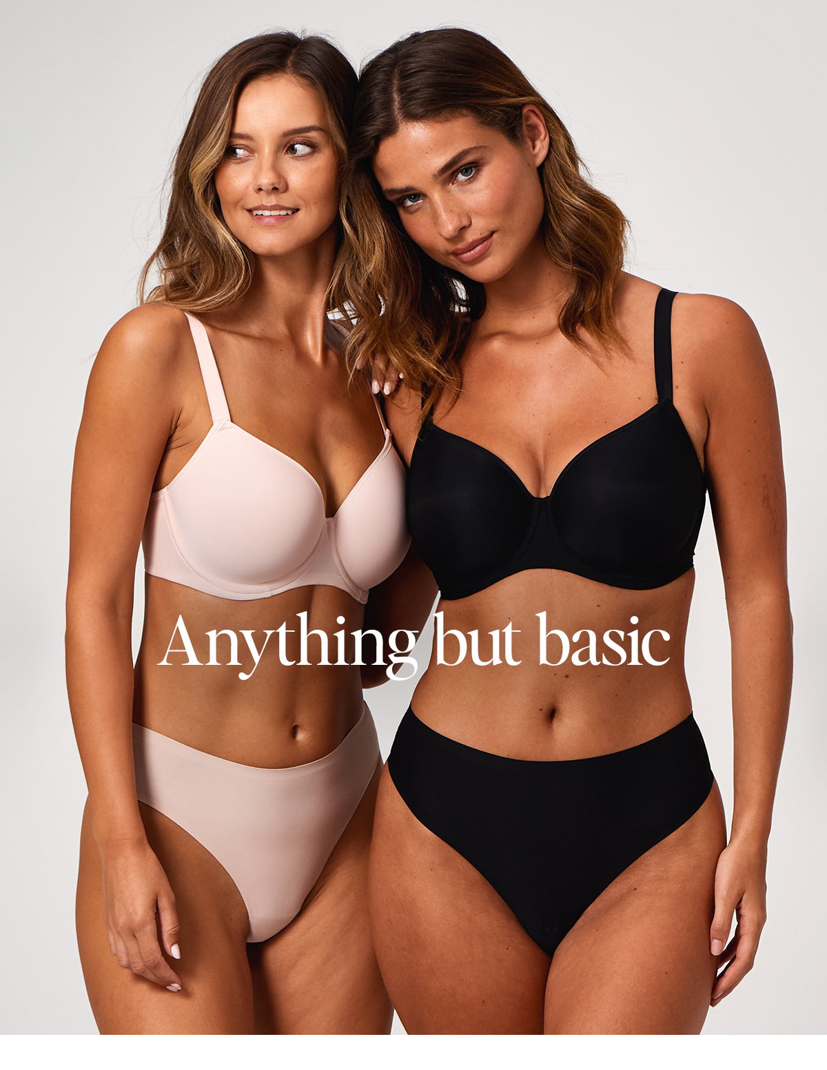 Anything but basic. Models wear new Essentially Smooth Bra in Beige and Black