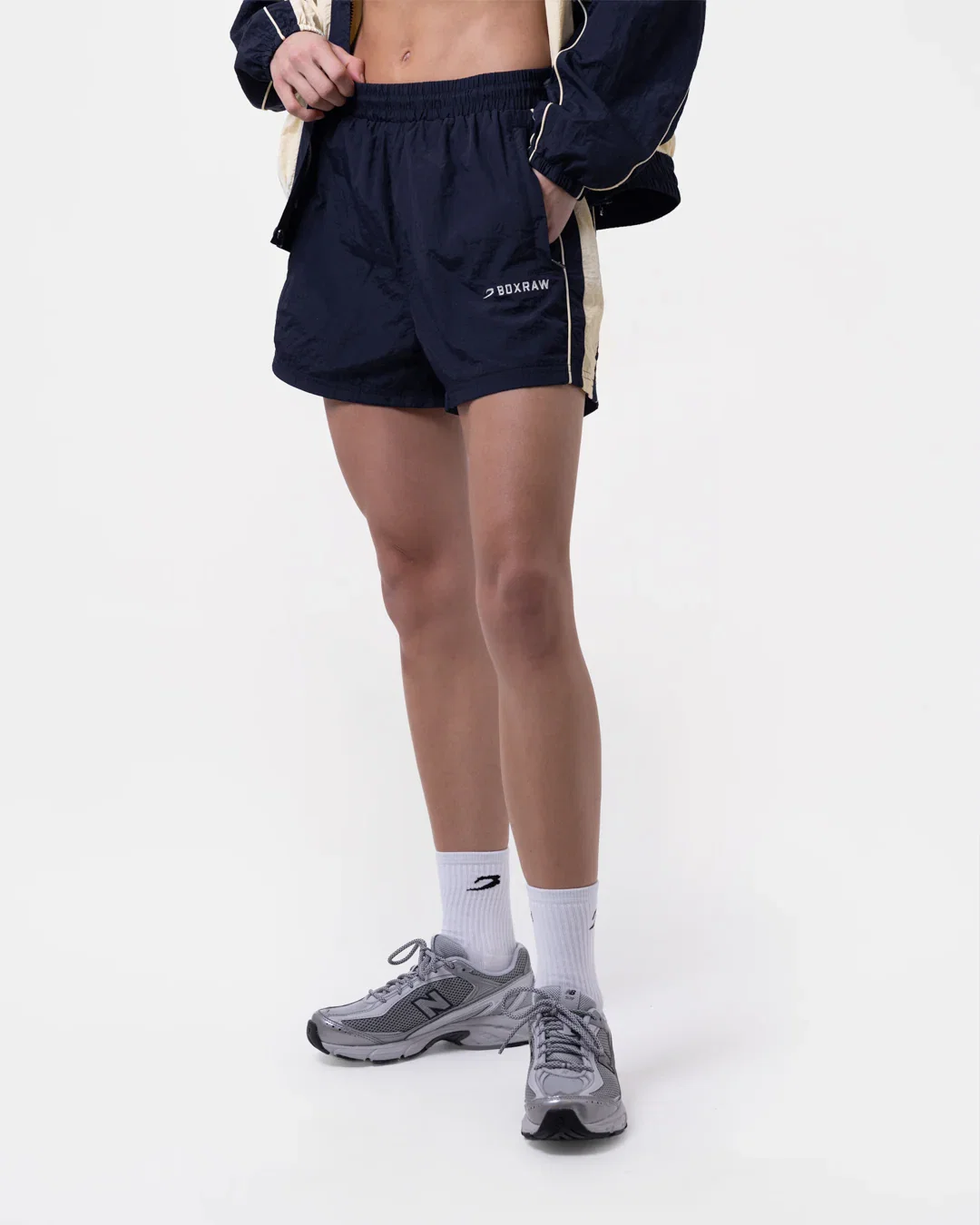 Nell Track Shorts - Navy/Cream