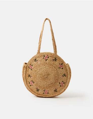 Floral Embroidered Round Beach Bag