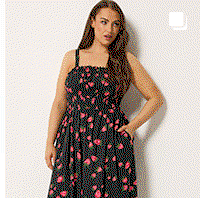 YOURS – Midikleid in Schwarz mit Erdbeerprint