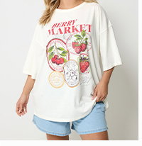 YOURS T-Shirt in Elfenbeinweiß mit dem Schriftzug „Berry Market“