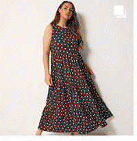 YOURS – Gestuftes Maxikleid in Schokobraun mit Punkten