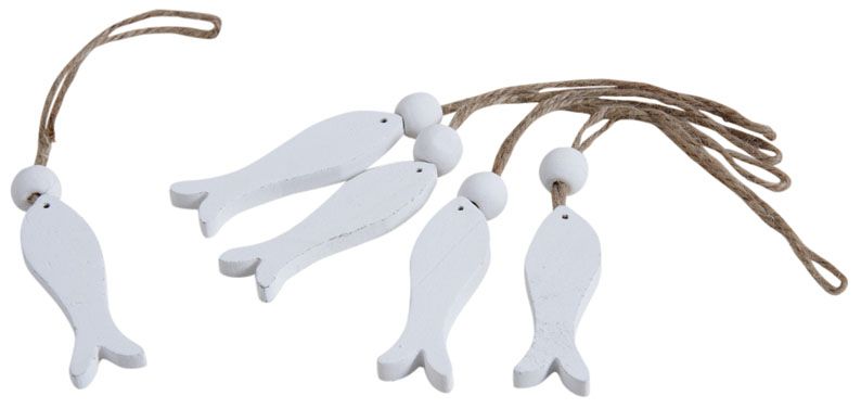 Image of Poissons à suspendre en bois blanchi (Lot de 5)
