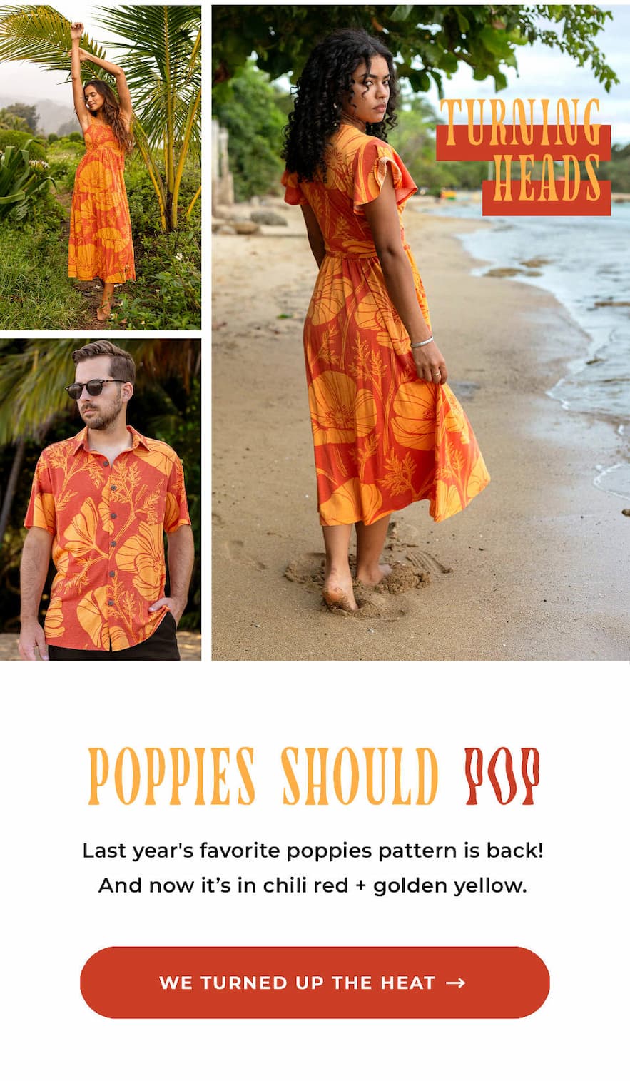 Poppies should pop. Last year's favorite poppies pattern is back! And now it's in chili red + golden yellow.