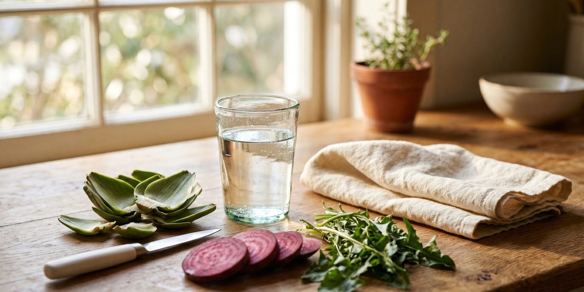 Fresh spring ingredients on a sunny kitchen table