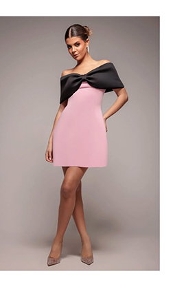 Front Bow Off The Shoulder Mini Dress
