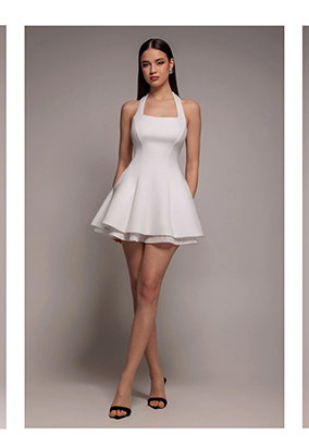 Organza Frill Bow Back Halter Mini Dress