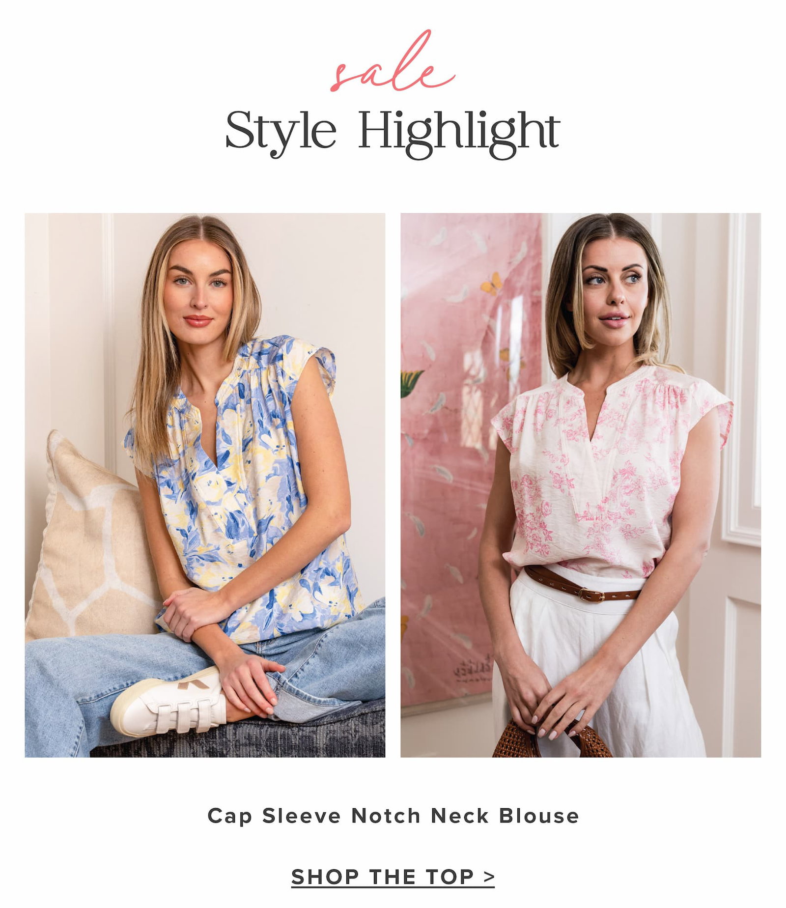 Style highlight: Cap sleeve notch neck blouse