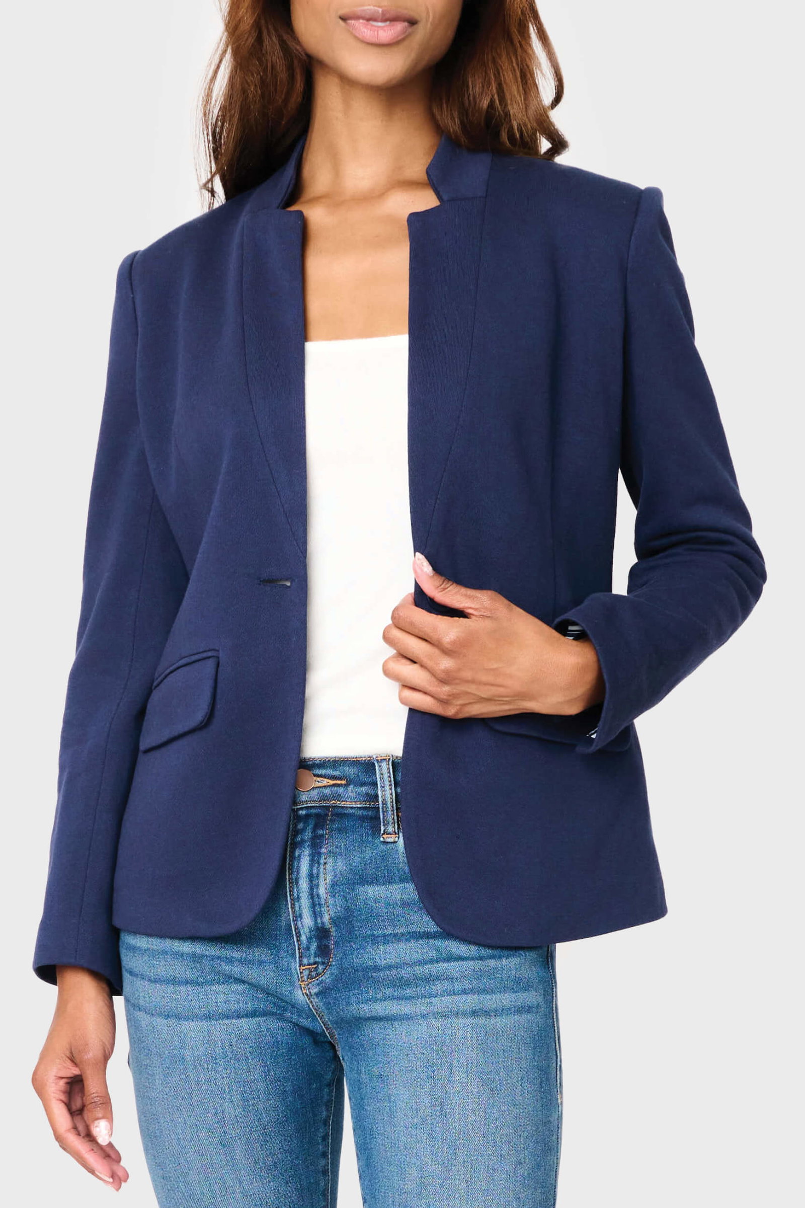 Image of Notch Collar Blazer in Navy Peacoat