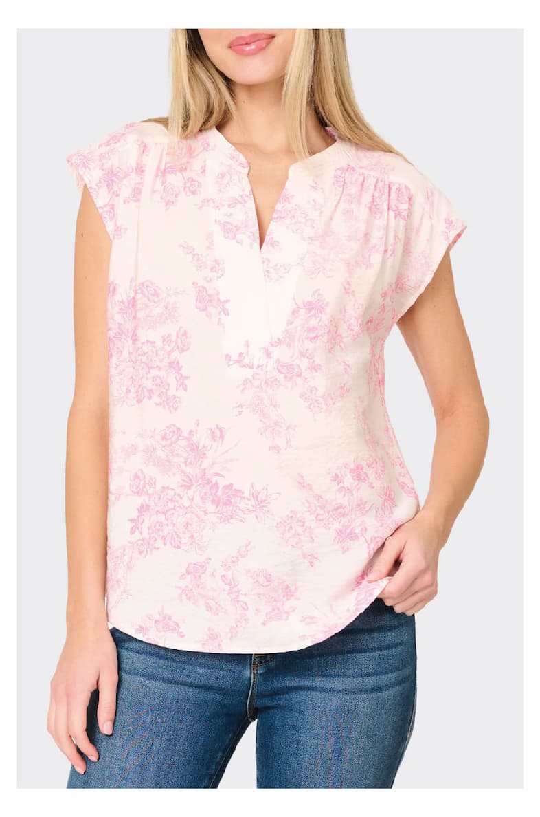 Cap Sleeve Notch Neck Blouse