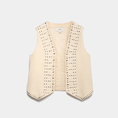 Pure Cotton Studded Gilet in Ecru
