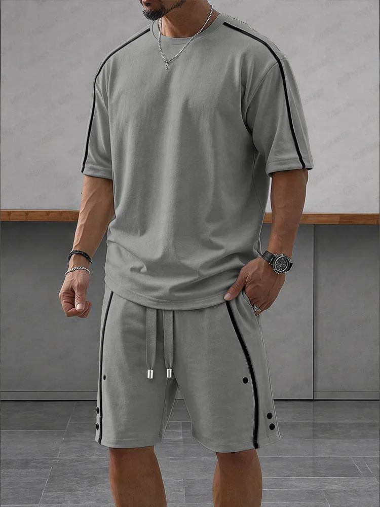 Image of Casual Loose Contrasct Color Line Sports Set