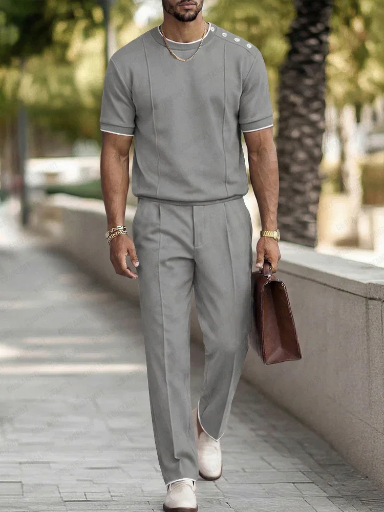 Image of Smart Casual Front Seam T-Shirt Pants Set