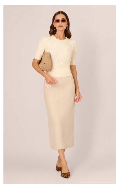 Short Sleeve Pearly Collar Sweater In Sugar Cream
