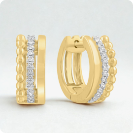 EFFY Diamond 1/8ctw. Three Row Fashion Huggie Hoop Earrings in 14k Yellow Gold