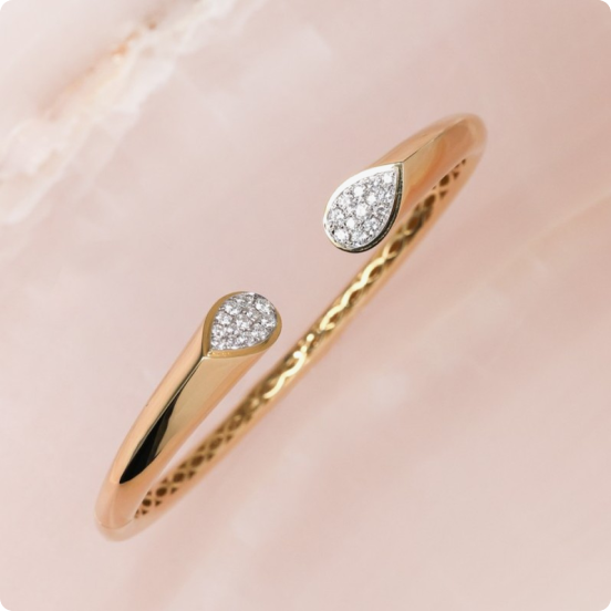 Shy Creation .54ctw. Diamond Fashion Bangle 6.5" in 14k Yellow Gold