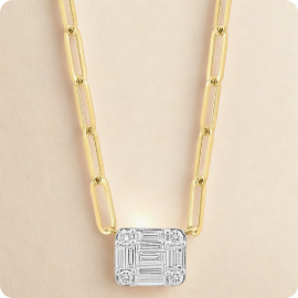 EFFY .40ctw. Diamond Rectangle Clusterd Pendant Paperclip Link Chain in 14k Yellow Gold