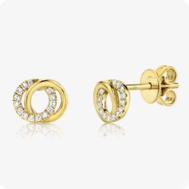 Shy Creation Diamond Love Knot Circle Earrings in 14k Yellow Gold