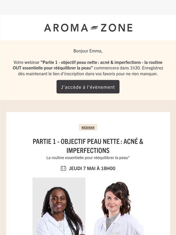 Emma, 1h30 avant votre webinar "Partie 1 - objectif peau nette : acné et imperfections"