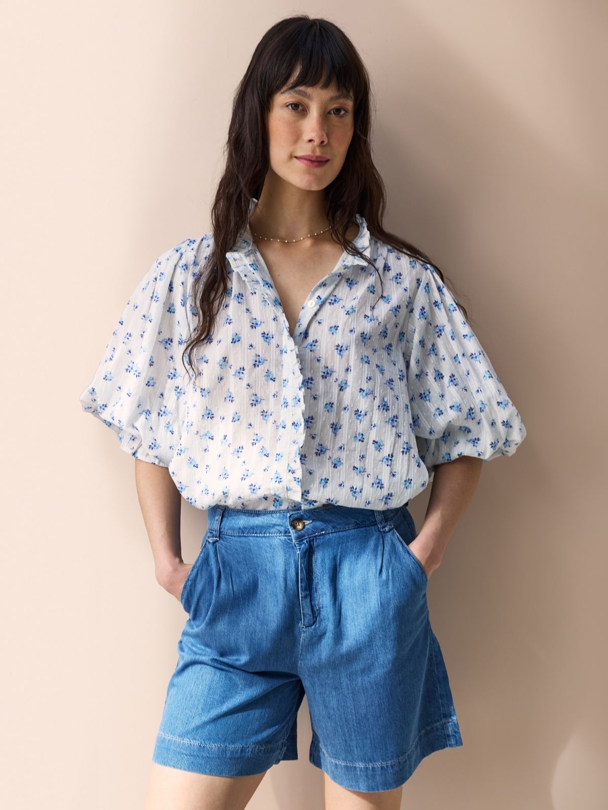 Frankie Ruffle Blouse - Blue Rose Print BY IRIS  Regular price£155.00