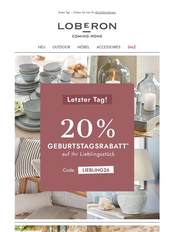 ⏰ Letzter Tag: 20 % Geburtstagsrabatt sichern