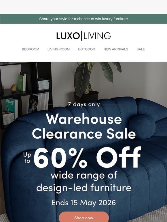 Up to 60% off in our Warehouse Clearance Sale