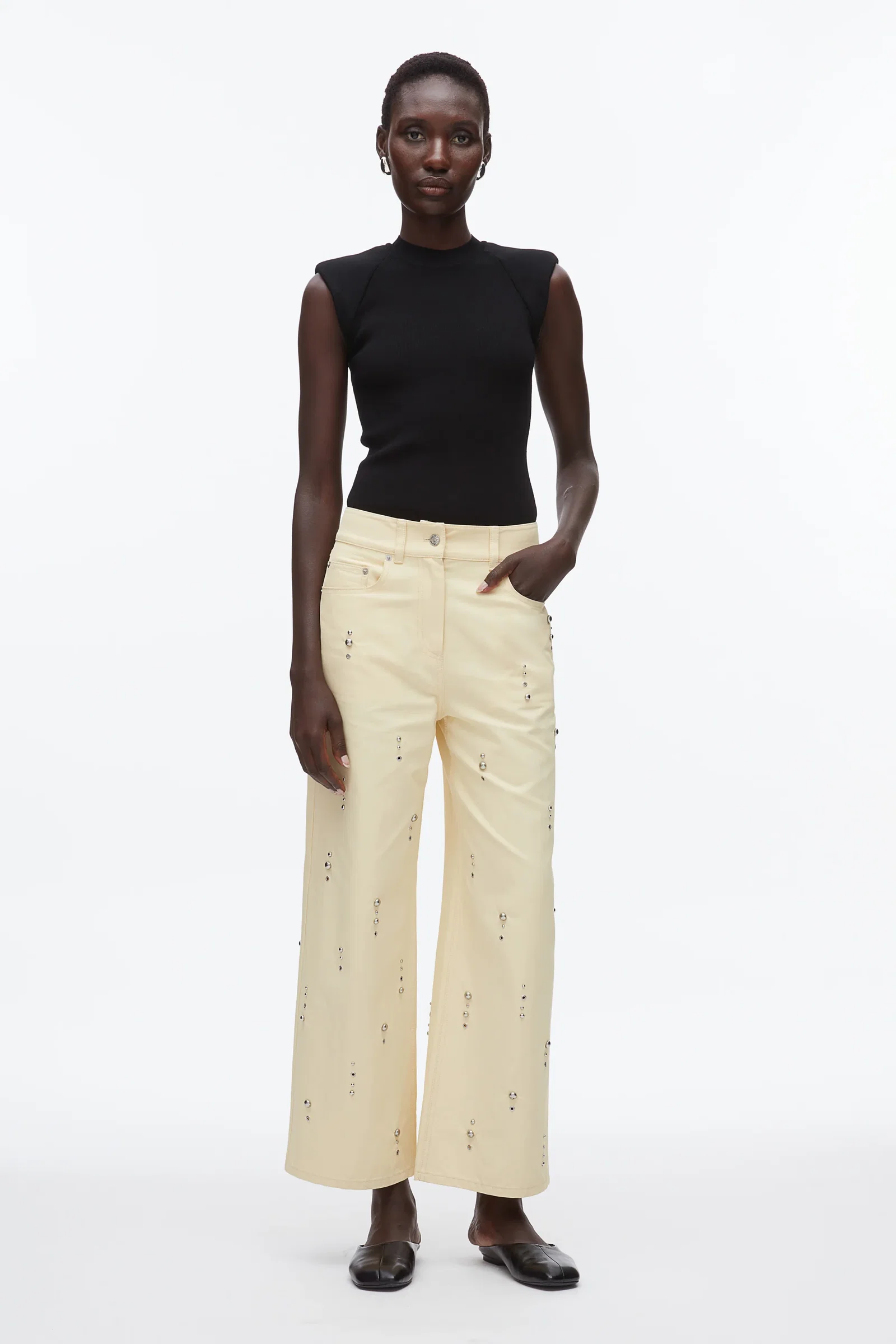Image of Stud Embellished Wide Leg Pant