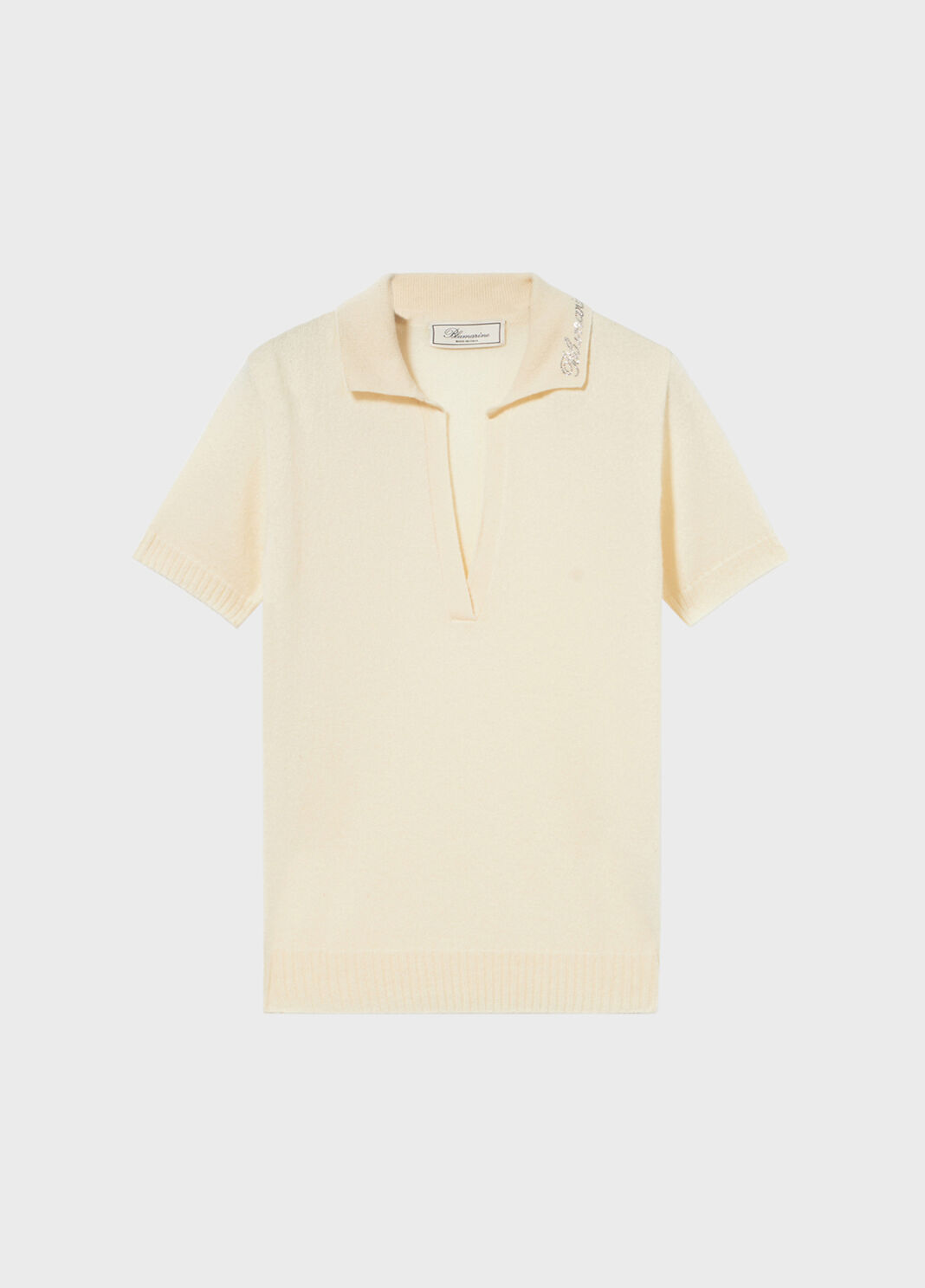 Cashmere polo-style jumper with rhinestone embroidery