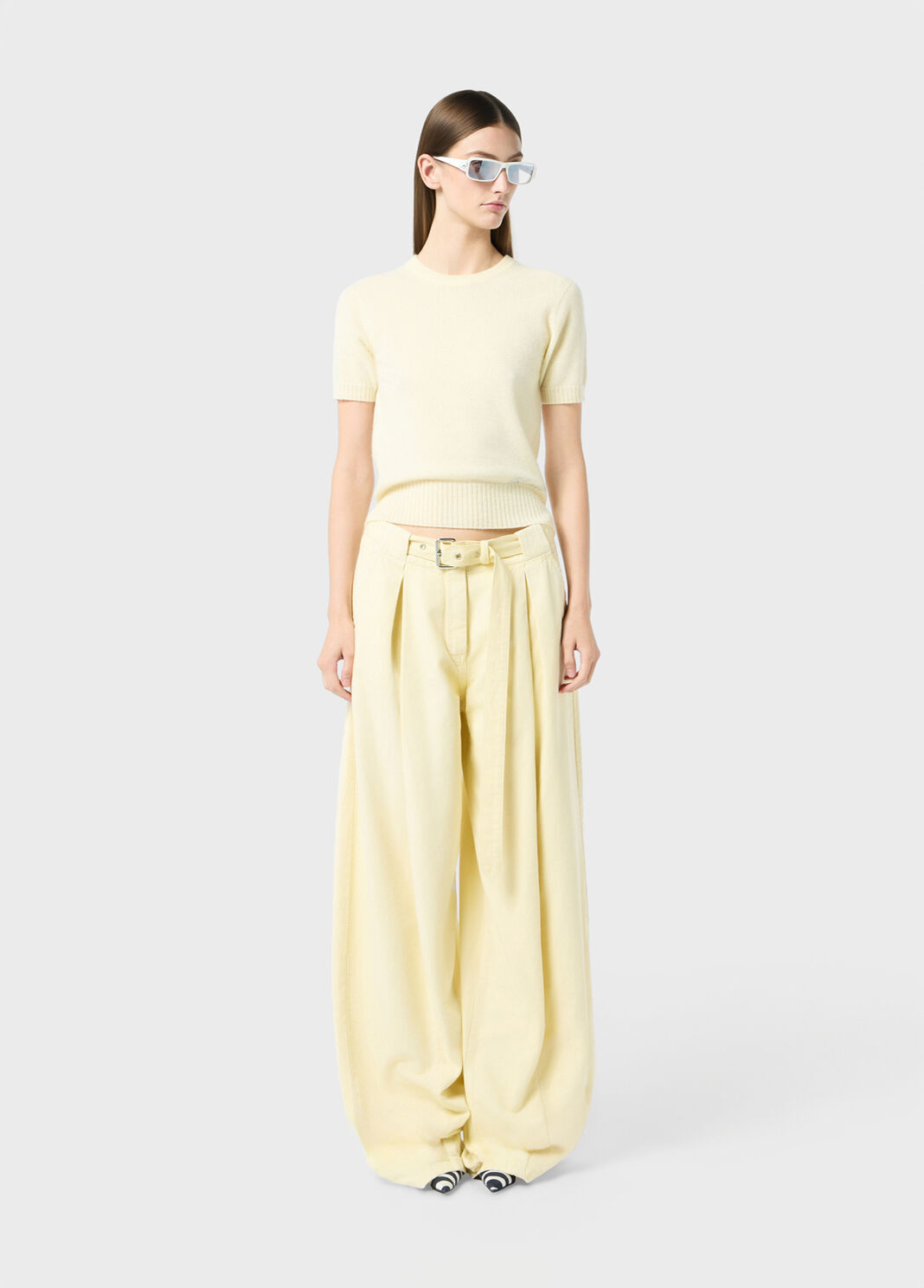 Wide-leg canvas trousers with belt