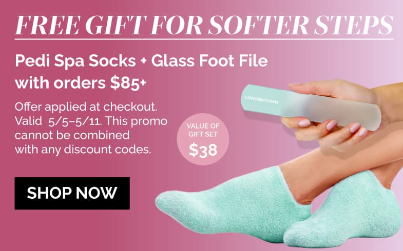 Get a free Glass Foot File + Pedi Socks on order over $85