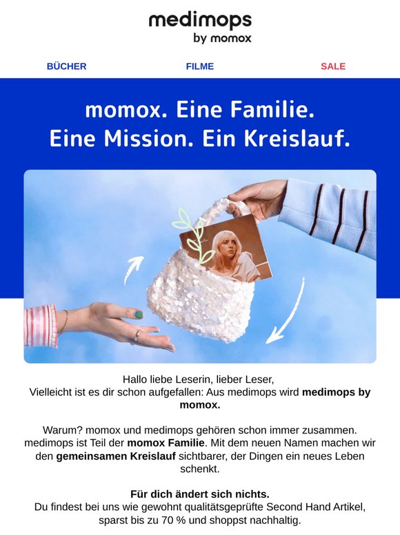 ✨ Neuer Name für medimops: medimops by momox