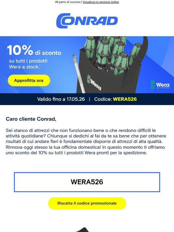 Promozione esclusiva Wera: 10% di sconto.
