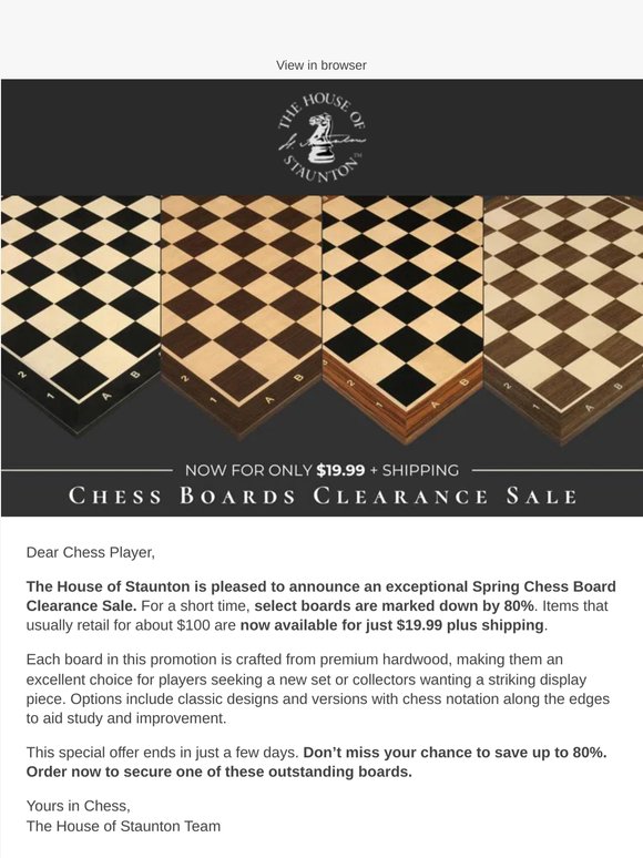 Our Chess Board Clearance Deal of The Century Is Back