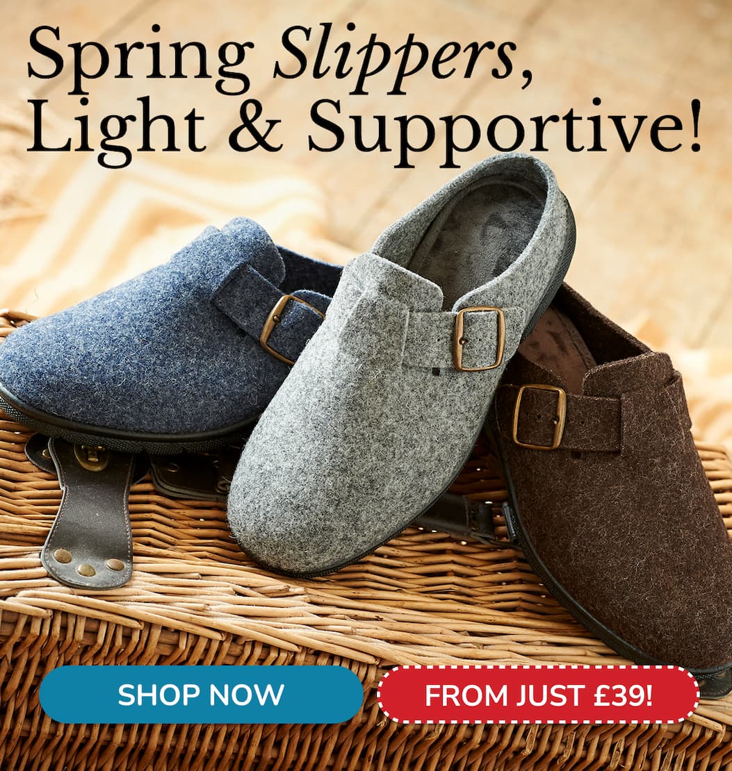 Spring slippers. Light & Supportive. Shop slippers from £39