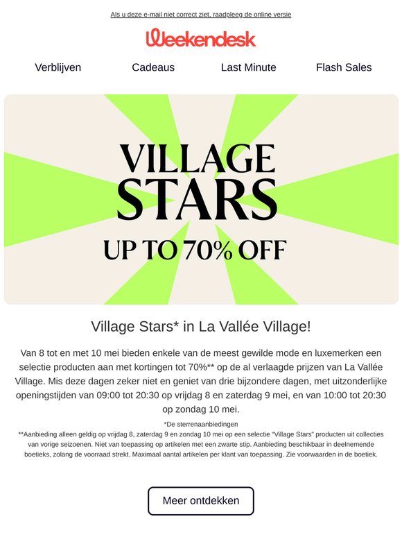 Tot 70%* korting tijdens Village Stars in La Vallée Village, Parijs