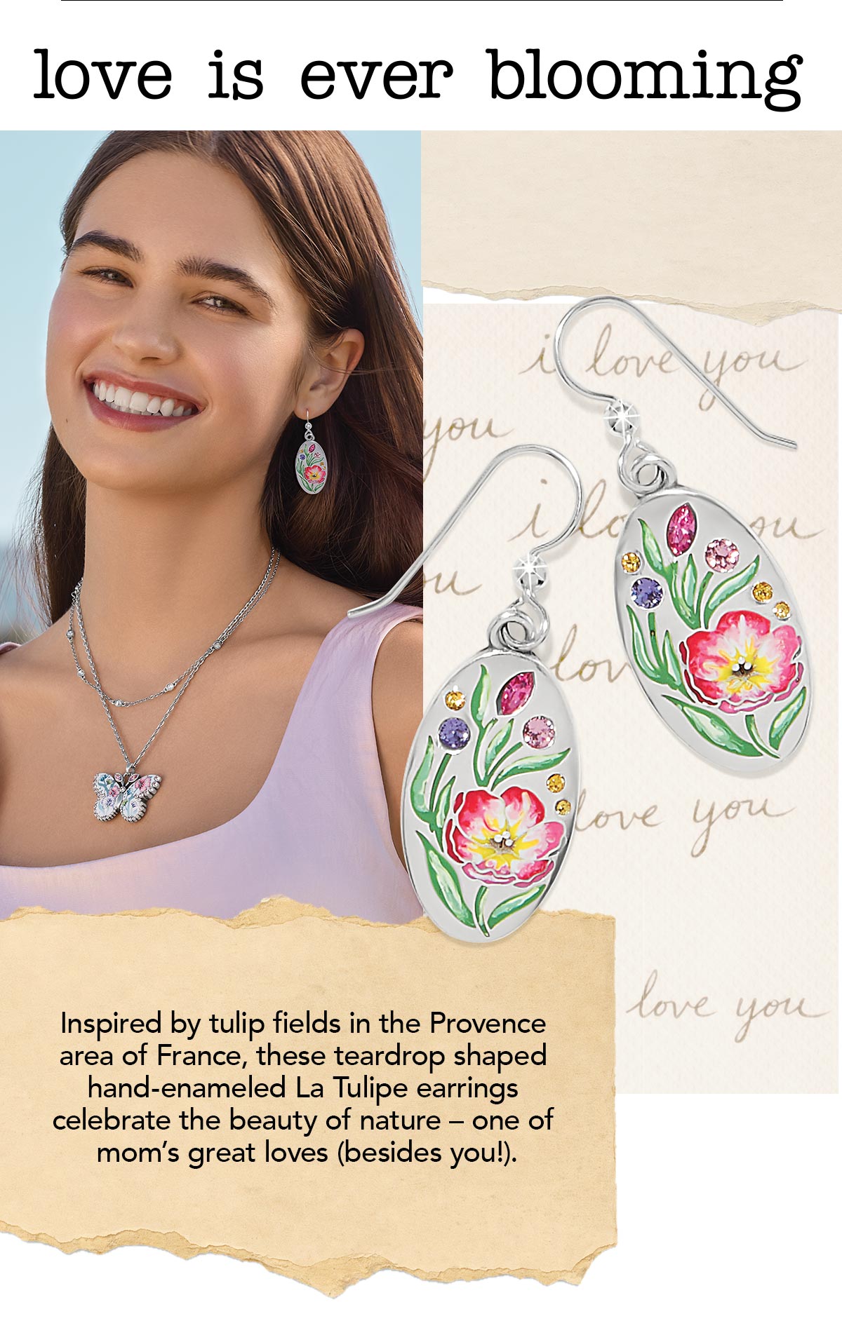 Love Is Ever Blooming - Inspired by tulip fields in the Provence area of France, these teardrop shaped hand-enameled La Tulipe earrings celebrate the beauty of nature - one of mom's great loves (besides you!). - Shop Now