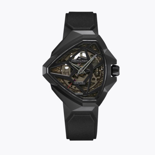 Hamilton Ventura Edge Skeleton Automatic Black Rubber Strap Watch