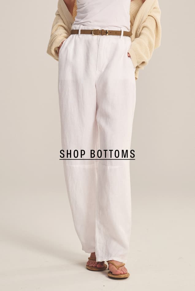Model wearing Taylor Pant. SHOP BOTTOMS