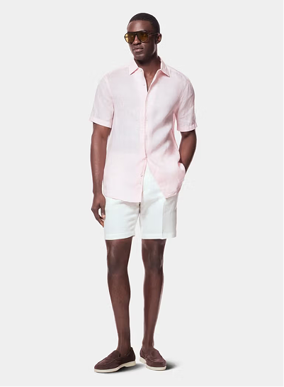 Slim Fit Pink Linen Shirt - Short Sleeve