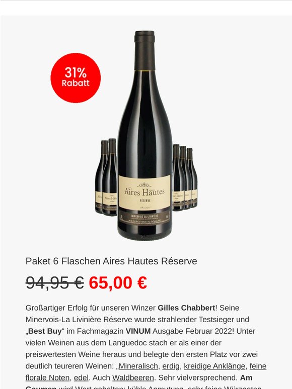 🔥 Nur heute! Aires Hautes Réserve 🇫🇷 mit 31 % Rabatt 🍷 !