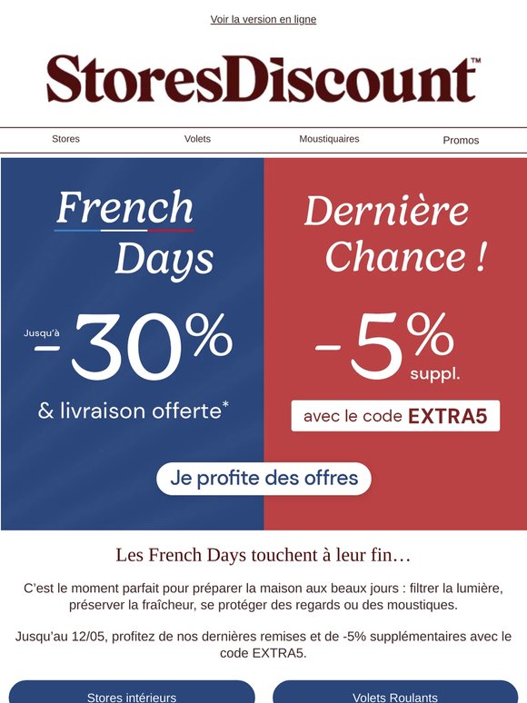 ⏰ Dernière chance : -5% suppl. sur tout le site !