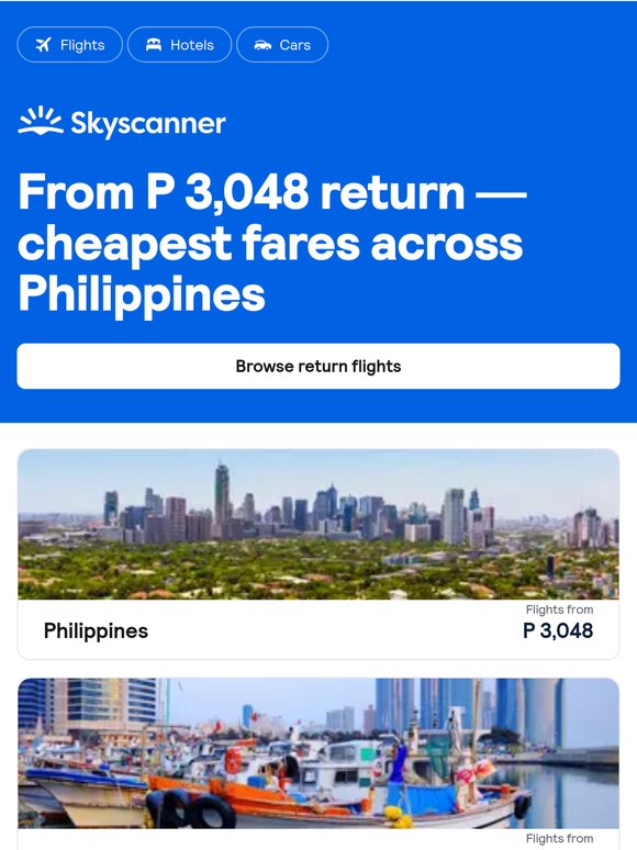 Return flights from only P 3,048